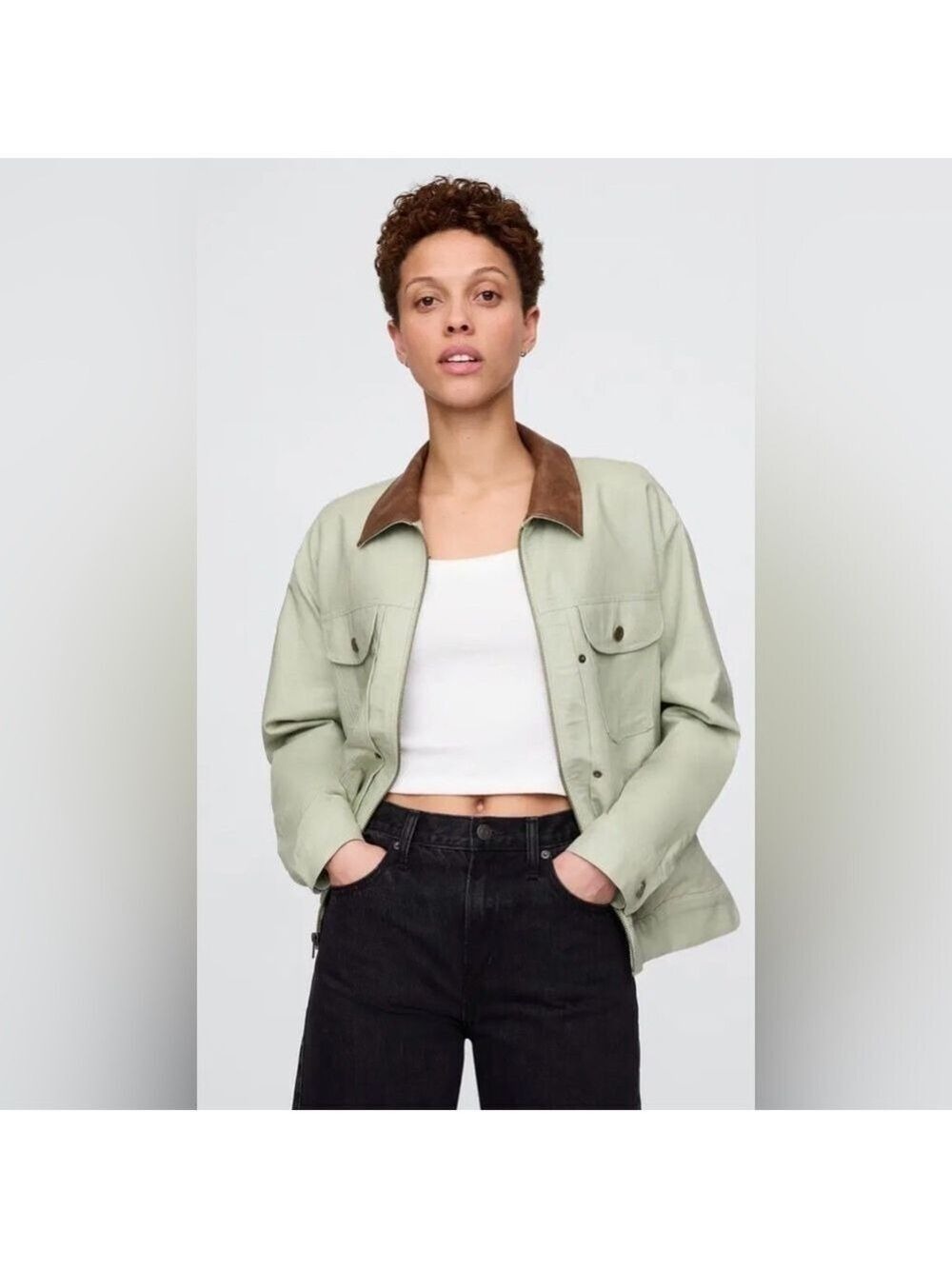 Gap Linen-Cotton Utility Trucker Jacket Coat NWOT L Unisex Chore Barn Coat